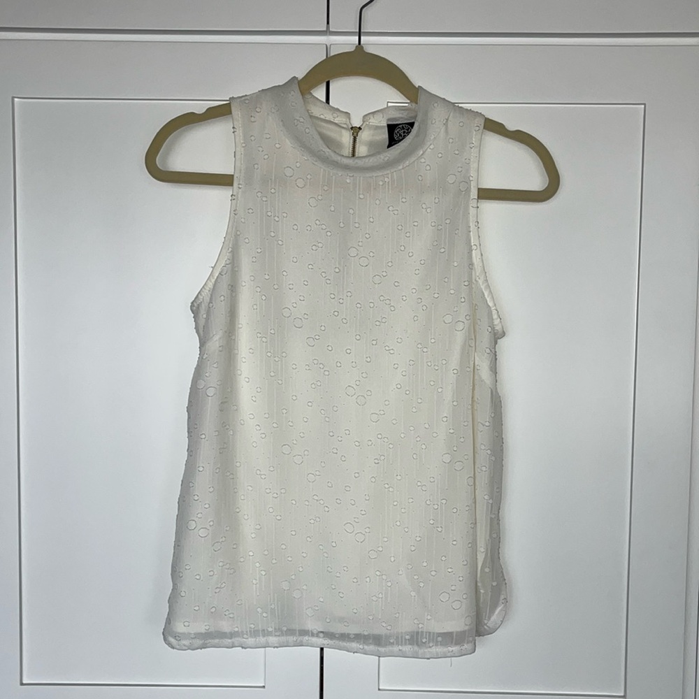 White Blouse Mock Neck Tank Top (size Petite XS)